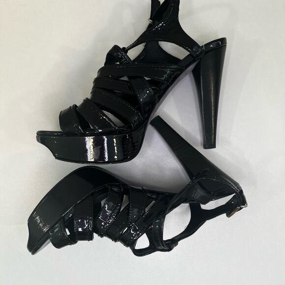 Donald J PIlner Strappy Black Patent Leather High Heels 7.5 - Picture 1 of 6